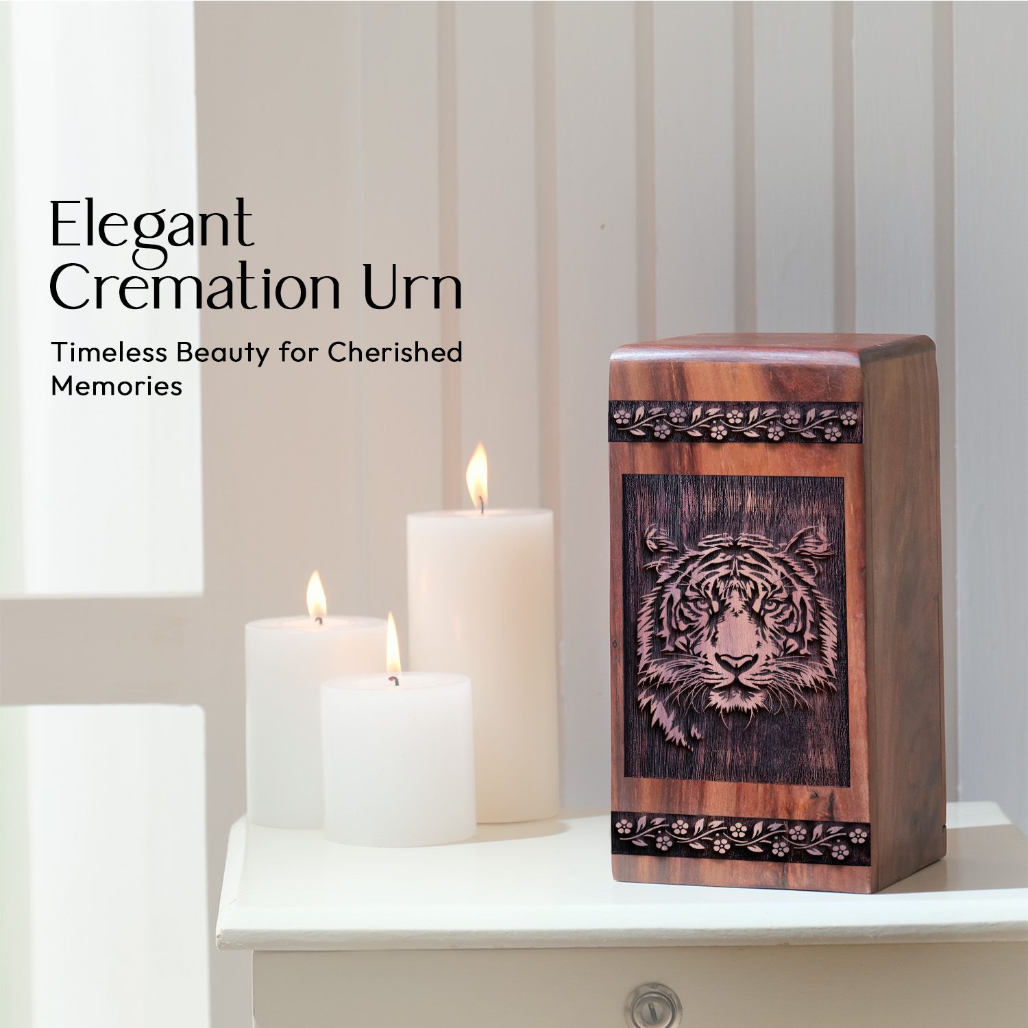 Decorative Wooden Tiger Urn for Human Cremation and Burial Ashes