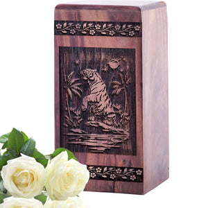 Small Keepsake Tiger Wood Cremation Urn for Human Ashes