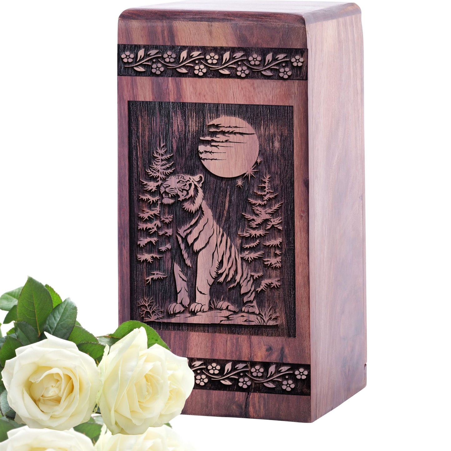 Unique Tiger Wood Cremation Urn for Human Memorial Ashes