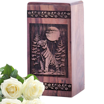 Unique Tiger Wood Cremation Urn for Human Memorial Ashes
