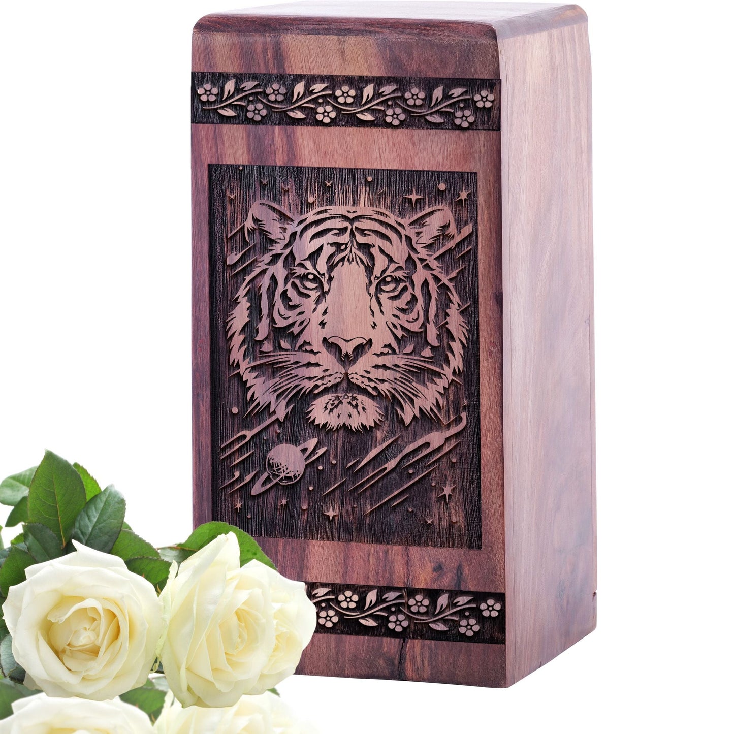 Keepsake Wooden Tiger Memorial Urn for Human Cremation Ashes