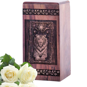 Decorative Wooden Tiger Urn for Human Burial Ashes