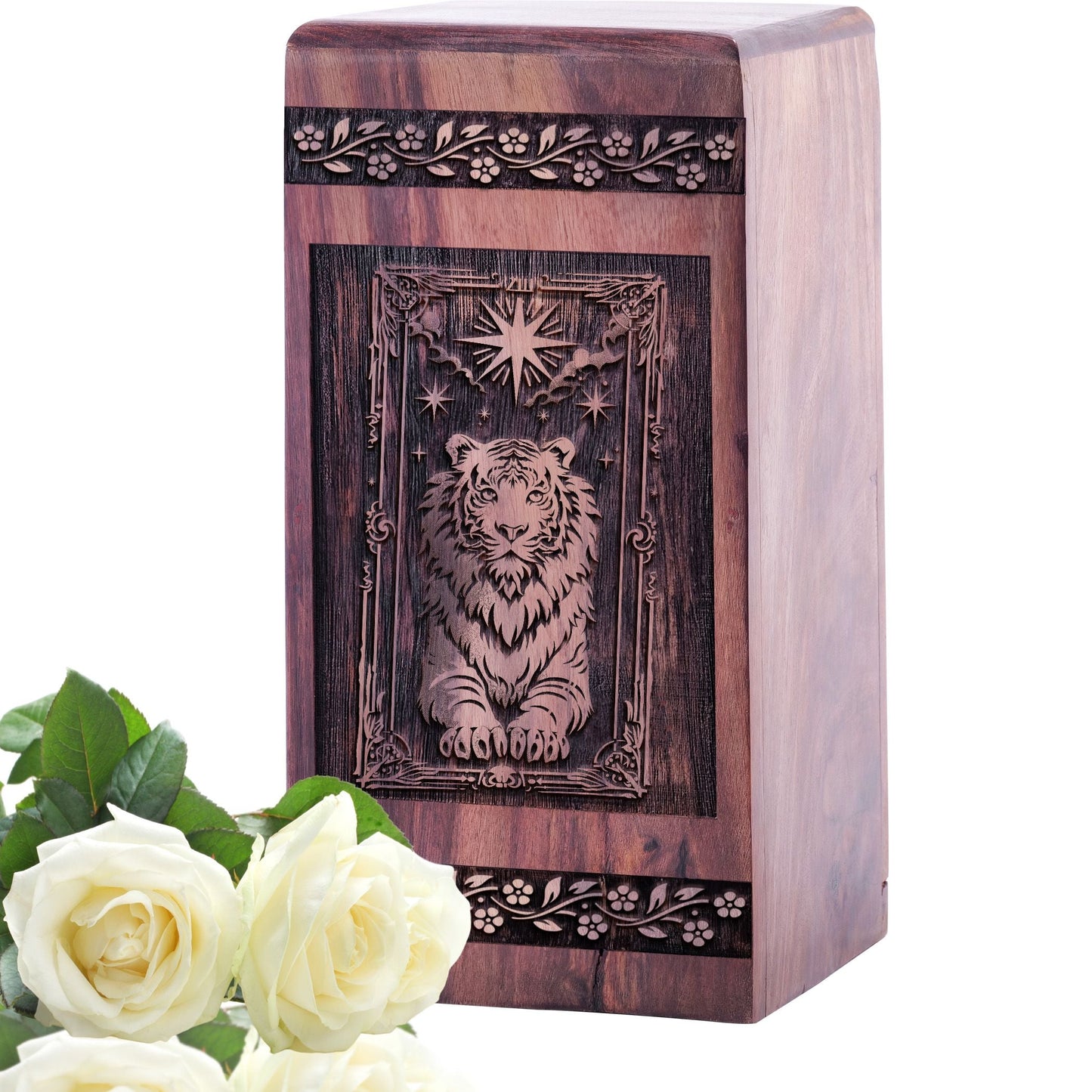 Decorative Wooden Tiger Urn for Human Burial Ashes
