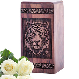 Wooden Large Tiger Cremation Urn for Memorial Ashes