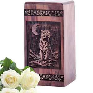 Large Wooden Tiger Urn for Human Cremation Memorial Ashes
