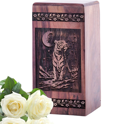 Large Wooden Tiger Urn for Human Cremation Memorial Ashes