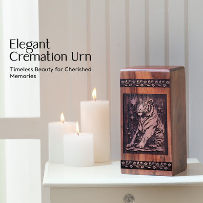 Tiger Wood Cremation Urn for Human Memorial and Burial Ashes