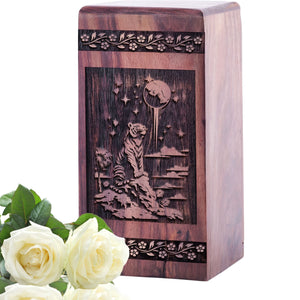 Small Keepsake Wooden Tiger Urn for Memorial Ashes