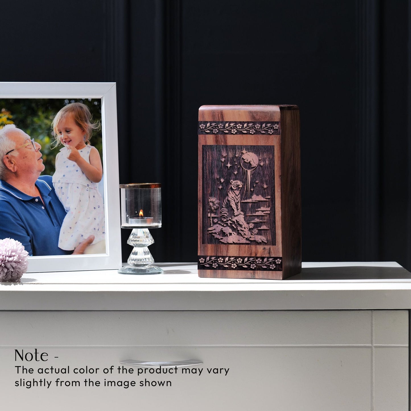 Small Keepsake Wooden Tiger Urn for Memorial Ashes