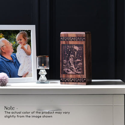 Small Keepsake Wooden Tiger Urn for Memorial Ashes