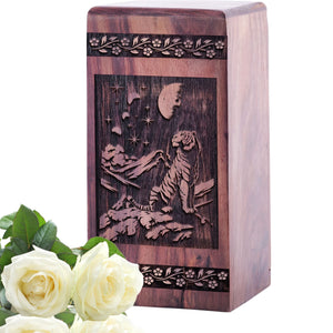 Medium Wooden Tiger Cremation Urn for Adult Burial Ashes keepsake