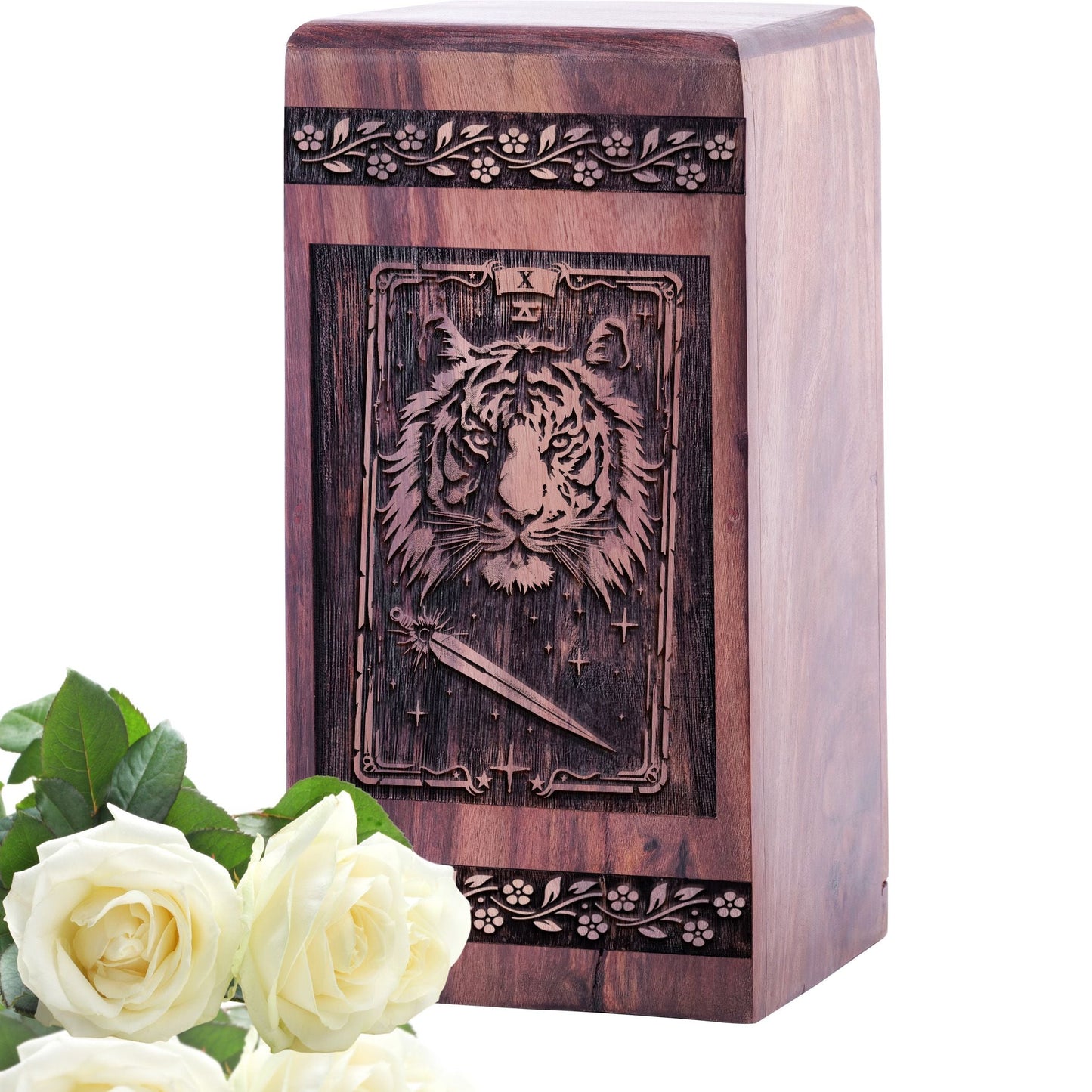 Beautiful Wooden Tiger Memorial Urn for Human Ashes