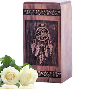 Mini Handmade Wooden Urn with Dream Catcher Wood Box for Ashes