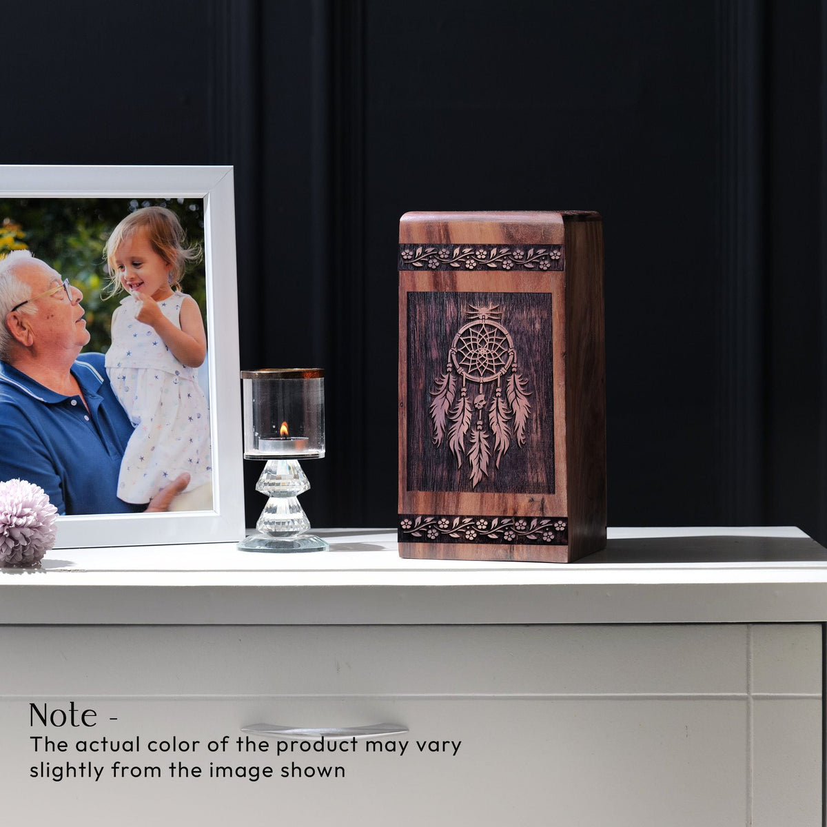 Mini Handmade Wooden Urn with Dream Catcher Wood Box for Ashes