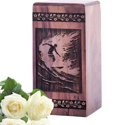 Medium Wooden Surfing Waves Memorial Urn for Cremation Ashes