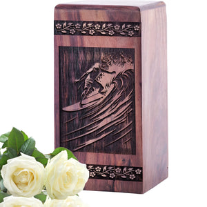 Large Wooden Surfing Waves Cremation Urn for Adult UrnAshes