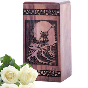 Handmade Wooden Surfing Waves Urn for Memorial Cremation Ashes