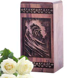 Large Wooden Surfing Waves Cremation Urn for Human Ashes