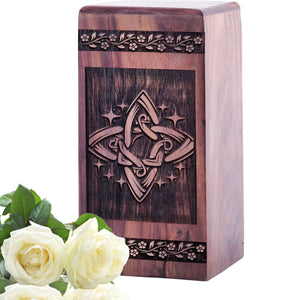 Large Wooden Celtic Knot Cremation Urn for Adult Ashes