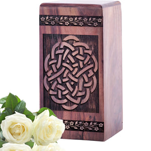 Unique Large Wooden Celtic Knot Cremation Urn for Human Ashes