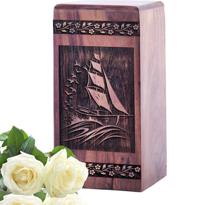 Mini Handcrafted Wooden Sunset Urn for Memorial Ashes