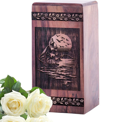 Beautiful Handcrafted Sunset Wood Urn for Human Ashes