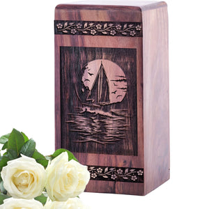 Handcrafted Wooden Sunset Memorial Urn for Adults