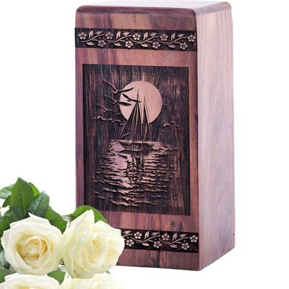 Beautiful Handmade Wooden Urn with Sunset Urn