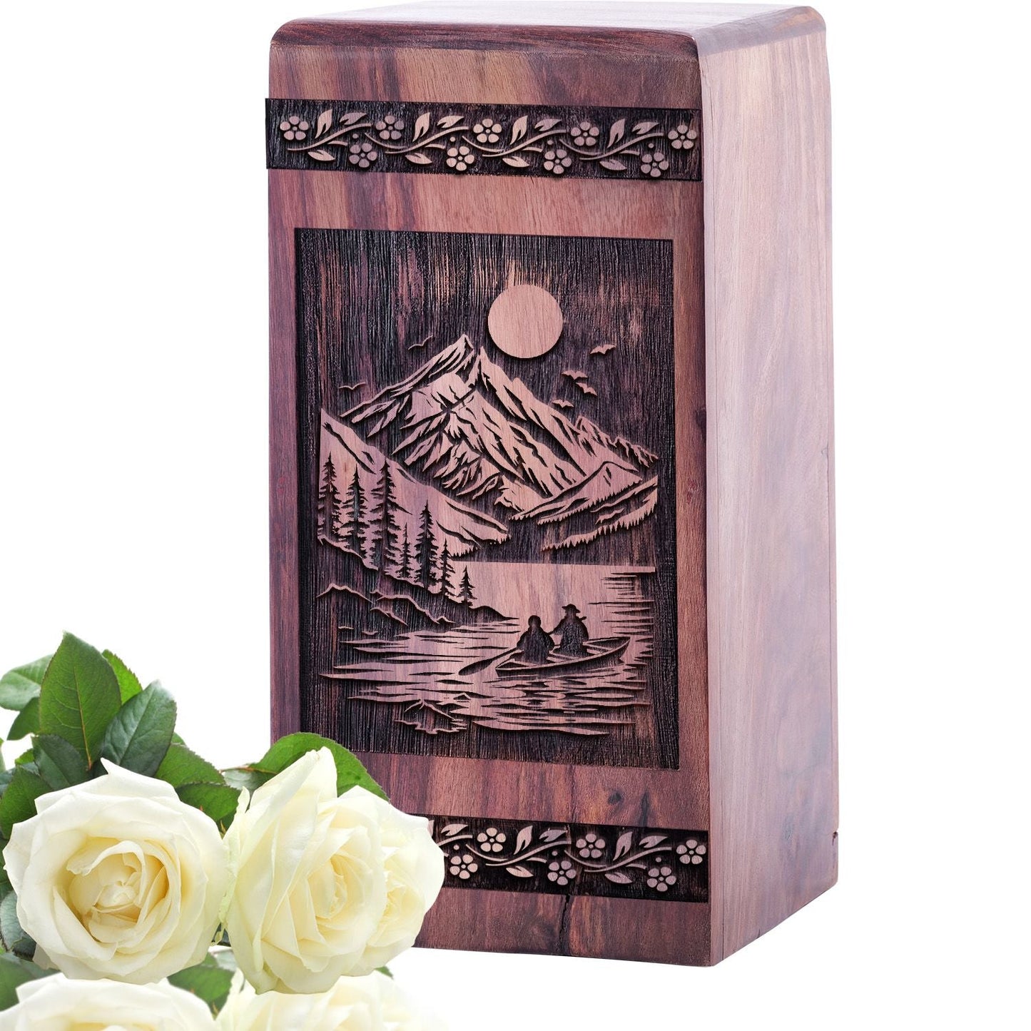 Medium Tranquil Lake Wooden Urn for Human Cremation Ashes