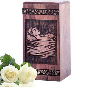 Beautiful Handcrafted Tranquil Lake Wood Urn for Human Ashes