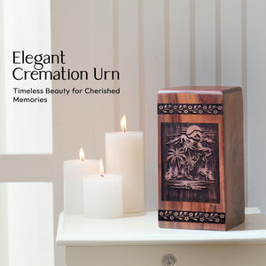 Mini Wooden Cremation Urn with Tranquil Lake Wood for Adults