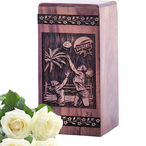 Handmade Wooden Volleyball Net Urn for Human Burial Ashes