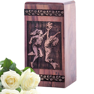 Wooden Memorial Urn with Volleyball Net Wood Urn for Adults