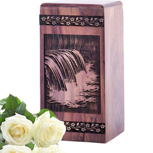 Handmade Wooden Waterfall Urn for Human Burial Ashes