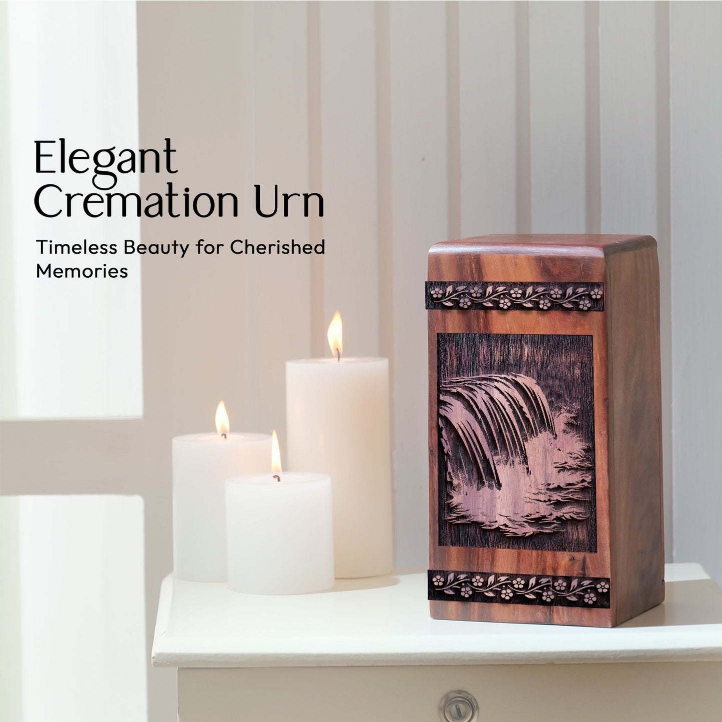 Handmade Wooden Waterfall Urn for Human Burial Ashes