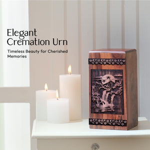 Handcrafted Wooden Cremation Urn with Waterfall Wood Box