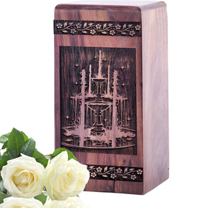 Decorative Wooden Waterfall Urn for Human Burial Ashes