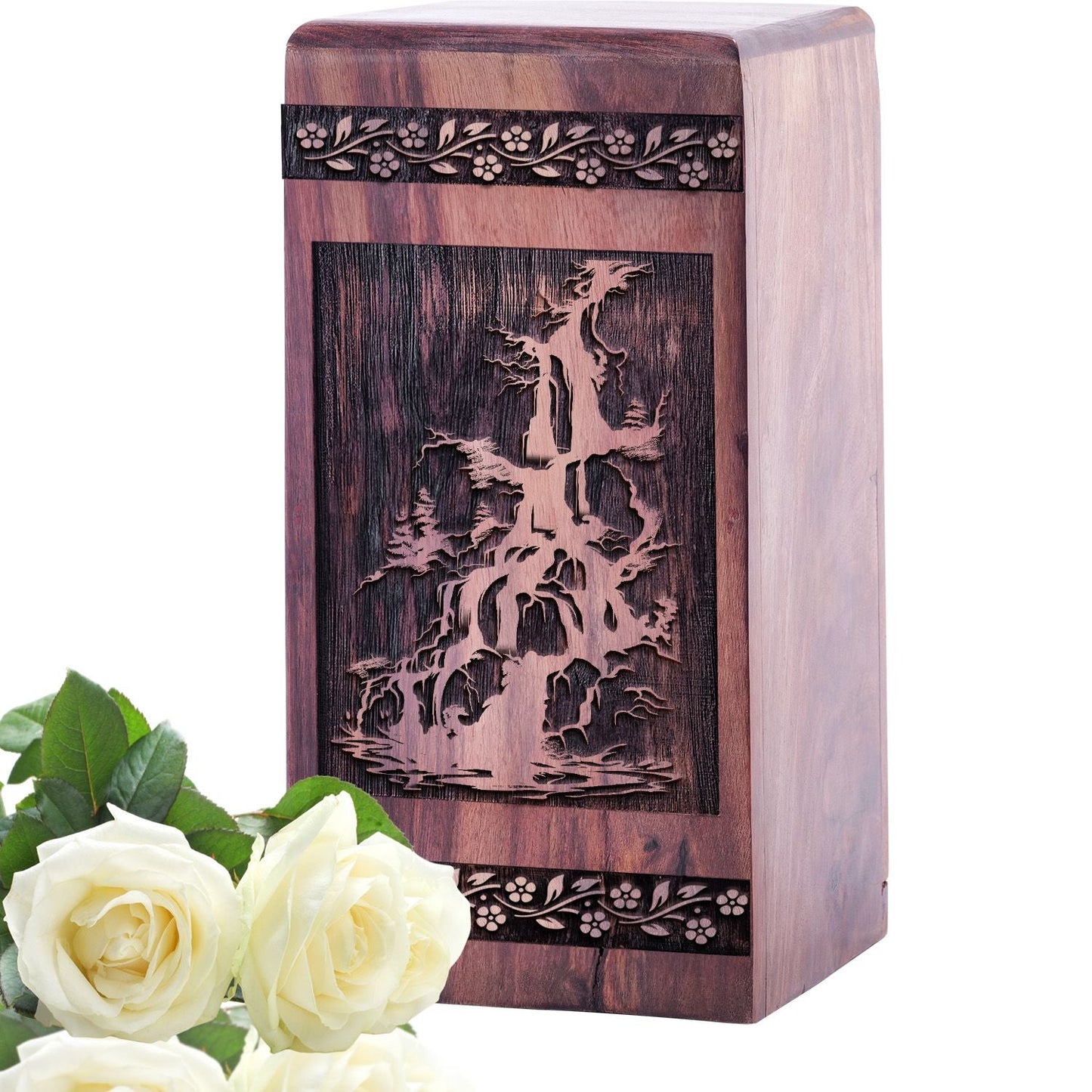 Unique Wooden Cremation Urn with Waterfall Wood Box