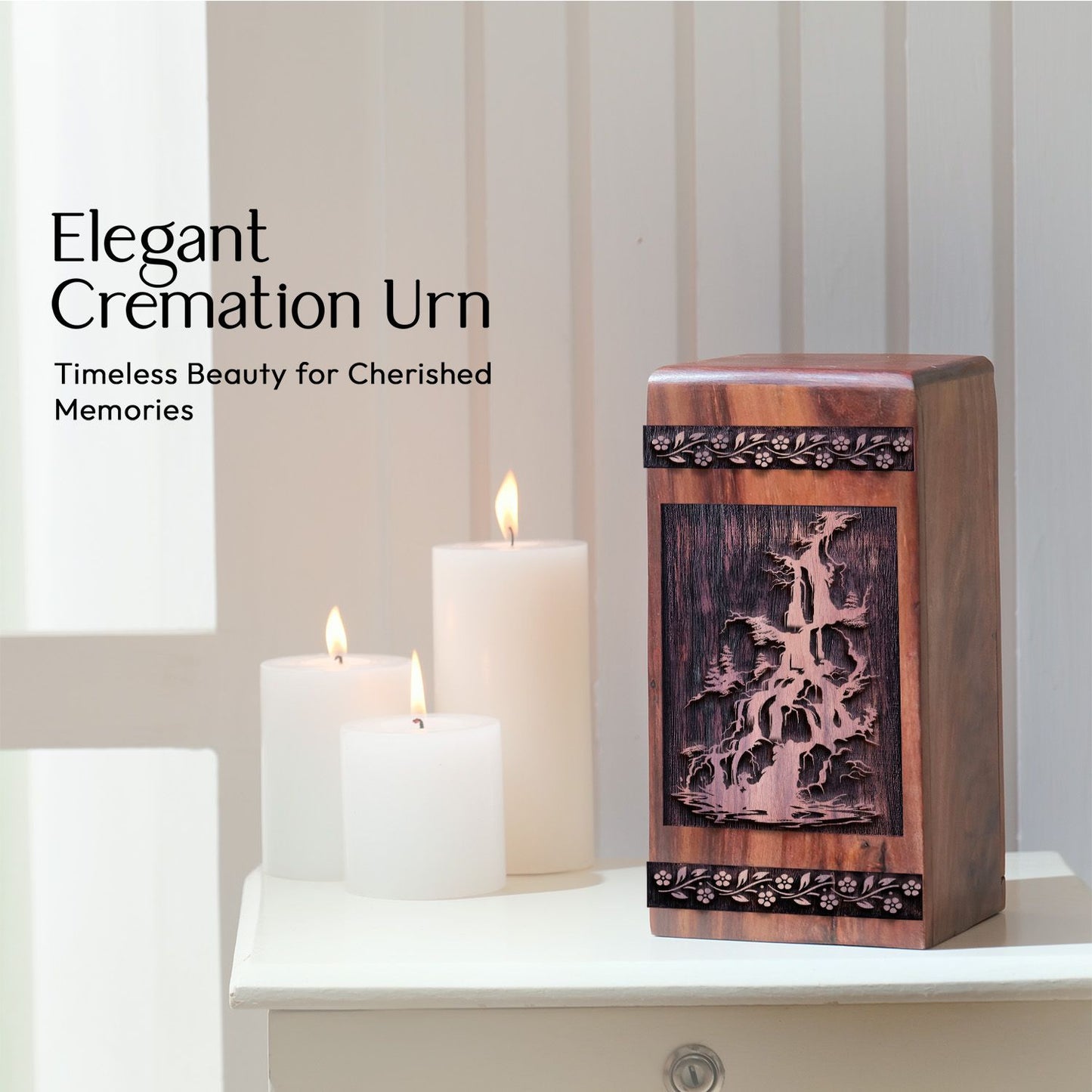 Unique Wooden Cremation Urn with Waterfall Wood Box