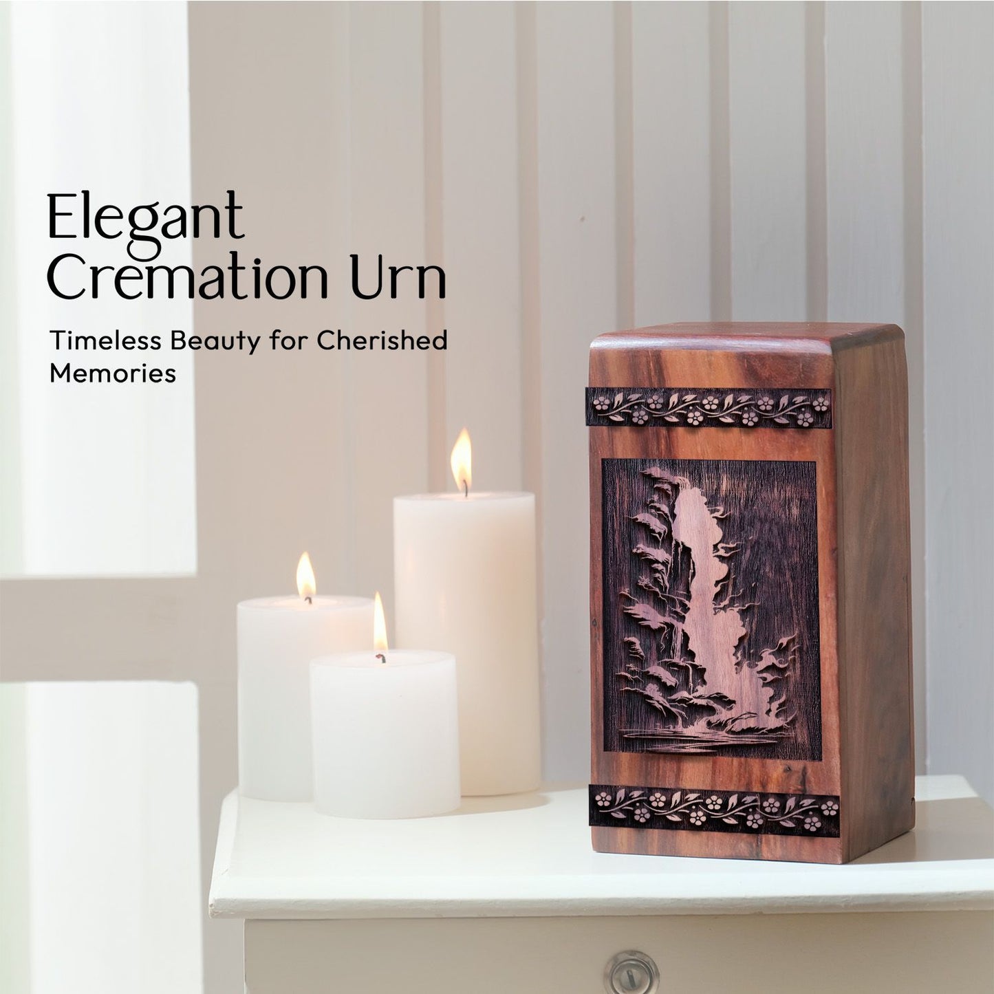 Medium Waterfall Wooden Urn for Human Cremation Ashes
