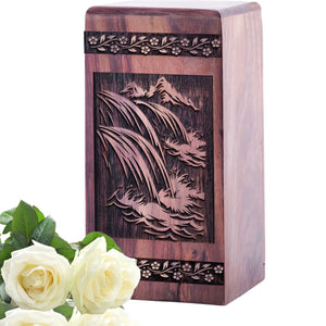 Beautiful Handcrafted Waterfall Wood Urn for Human Ashes
