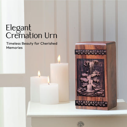 Handcrafted Waterfall Wood UrnWood Memorial Urn for Adults