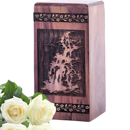 Medium Wooden Waterfall Urn for Cremation and Burial Ashes