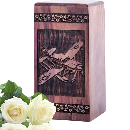Small Keepsake Wooden Airplane Urn for Memorial Ashes