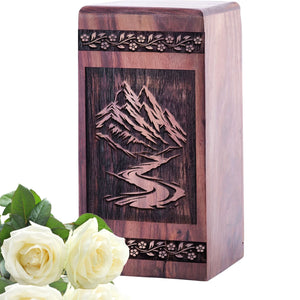 Wooden Alpine Meadow Cremation Urn for Human Ashes