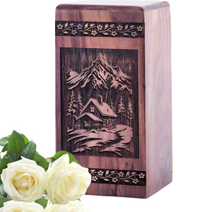 Decorative Wooden Alpine Meadow Urn for Human Burial Ashes