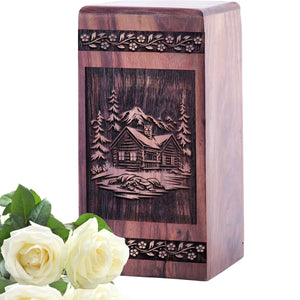 Wooden Cremation Urn with Alpine Meadow Wood Box