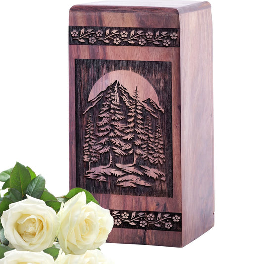 Medium Alpine Meadow Wooden Urn for Human Cremation Ashes