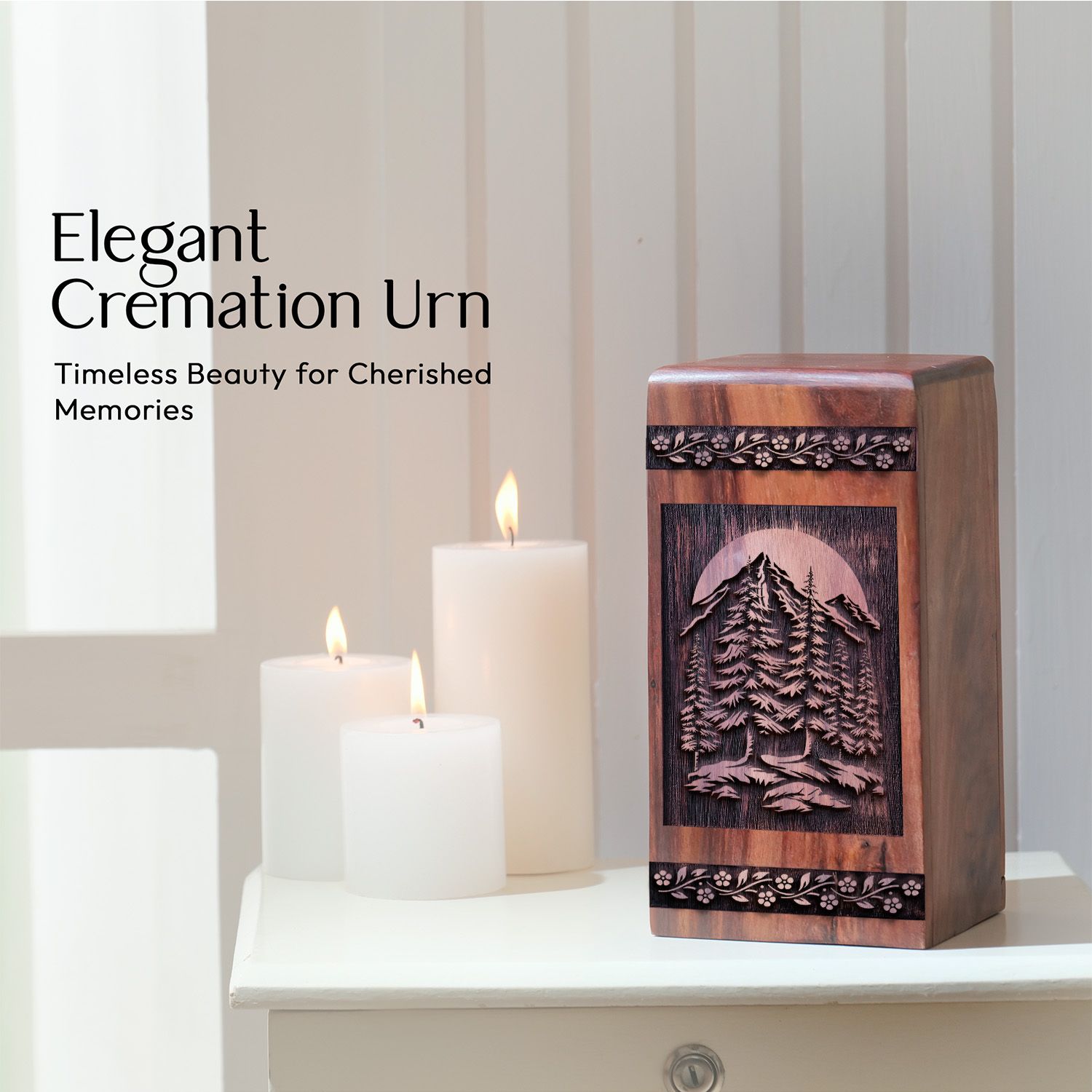 Medium Alpine Meadow Wooden Urn for Human Cremation Ashes