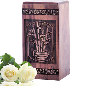 Handcrafted Wooden Cremation Urn with Bamboo Wood Box